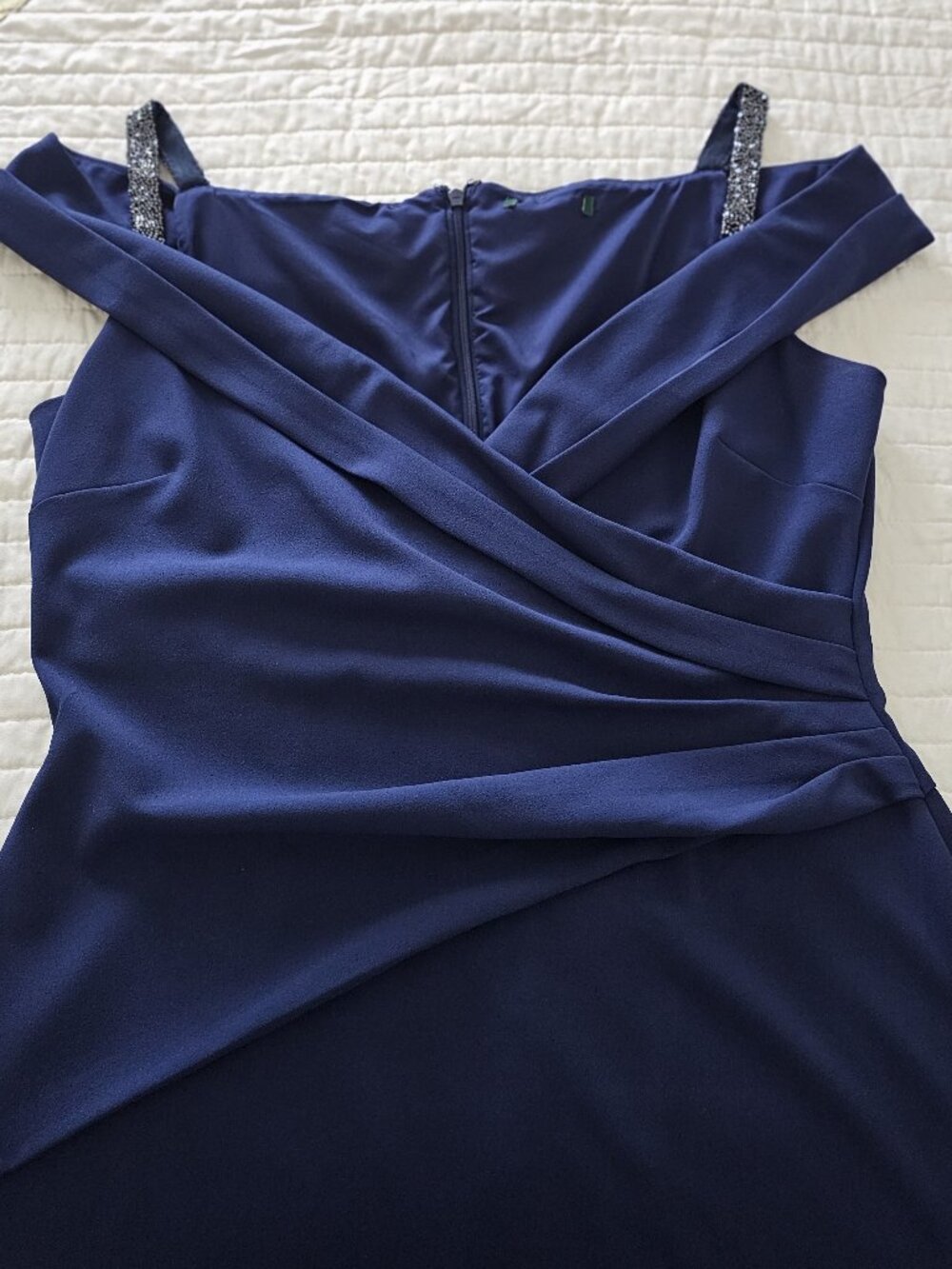 Lauren Ralph Lauren Navy Off-the-Shoulder Draped Cocktail Dress